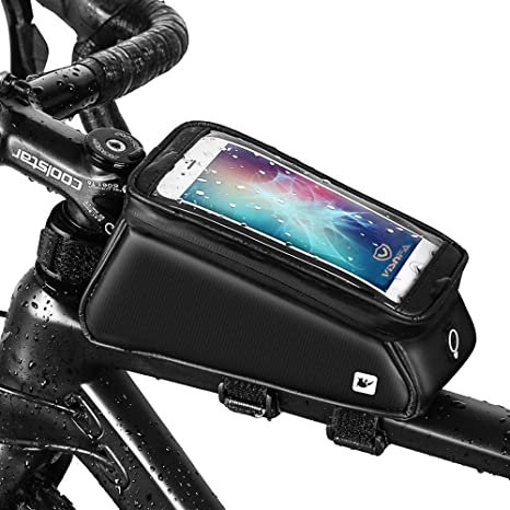 visnfa Bike Phone Mount Bag, Bicycle Waterproof Front Frame Top Tube Handlebar Bag with Touch Screen Holder Case for iPhone Android Cellphones Under 6.5”