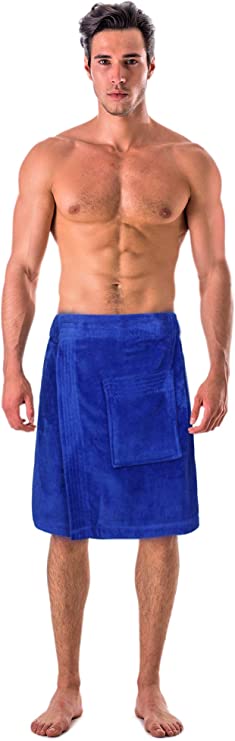 Turkish Cotton Terry Velour Adjustable Body Wrap Towel for Men (Royal Blue, One Size)