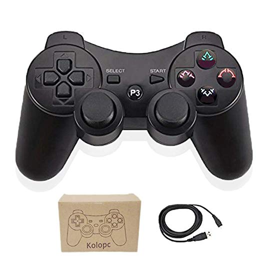Kolopc Wireless Controller Gamepad remote for PS3 Playstation 3 Double Shock - Bundled with USB Charge Cord (Black)