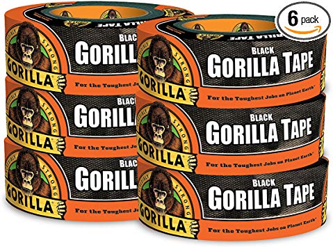 Gorilla Tape, Black Duct Tape, 1.88" x 35 yd, Black, (Pack of 6)