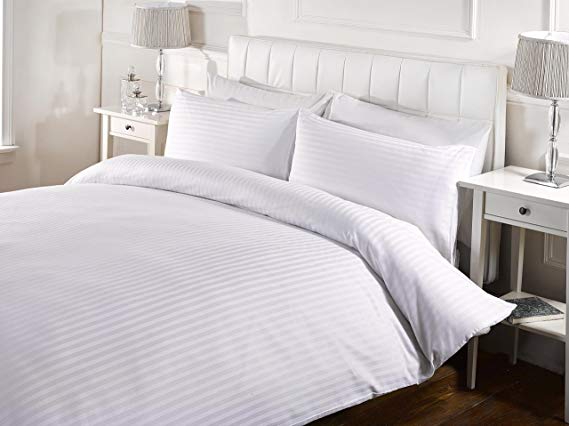 Bed Alter 1200 Thread Count 1 Piece Luxurious Striped Duvet Cover (Duvet Cover Zipper Closure) Hypoallergenic 100% Egyptian Cotton (Cal King/King, White)