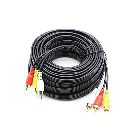 Pasow 3 RCA Cable Audio Video Composite Male to Male DVD Cable (50 Feet)