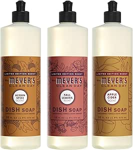 MRS. MEYER'S CLEAN DAY Liquid Dish Soap 3 Pack Variety, Acorn Spice, Apple Cider, Fall Leaves, 16 OZ Each, 1 CT