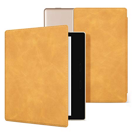 Ayotu Skin Touch Feeling Case for All-New 7''Kindle Oasis (9th Gen, 2017) Durable Soft Artificial Leather Cover with Auto Wake/Sleep Function and Strong Adsorption, KO-08 The Maple Yellow