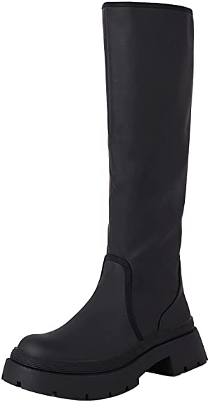 vivianly Women Round Toe Low Heel Knee High Boots Chunky Platform Heel Classics Zipper Bootes