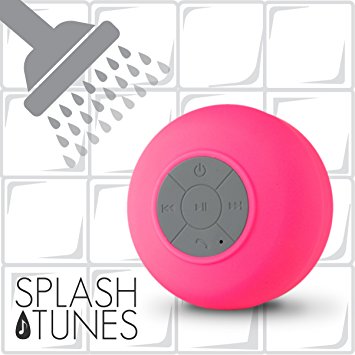 Splash Tunes Shower Speaker – Waterproof Bluetooth Hands-Free Shower Speaker with Built-In Mic and Suction Cup – Pink