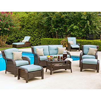 Hanover STRATHMERE6PCBLU Strathmere 6-Piece Lounge Set, Ocean Blue Outdoor Luxury Recliner