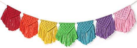 Mkono Macrame Woven Wall Hanging Fringe Banner Party Garland Boho Hanging Decorations Colorful Ribbon Tassel Garland Wall Decor for Apartment Dorm Living Room Baby Nursery Art