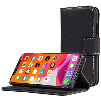 Snugg iPhone 11 Pro Max Wallet Case – Leather Card Case Wallet with Handy Stand Feature – Legacy Series Flip Phone Case Cover in Blackest Black
