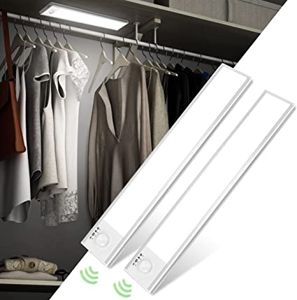 Under Cabinet Lights 2 Pack Motion Sensor Light Indoor Dimmable Closet Light USB Rechargeable Under Cabinet Lighting Wireless Under Counter Led Lighting for Kitchen Stair (23CM/9.05")