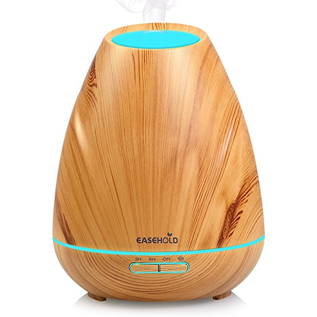 Easehold Aromatherapy Essential Oil Diffuser ,400ml Ultrasonic Humidifier 20H Intermittent Mist 4 Timer 7 Mood Light for Home Office ,Light Wood Grain