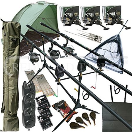Deluxe Full Carp fishing Set Up With Rods, Reels, Alarms, 42" Net, Holdall, Bait, Bivvy & Tackle