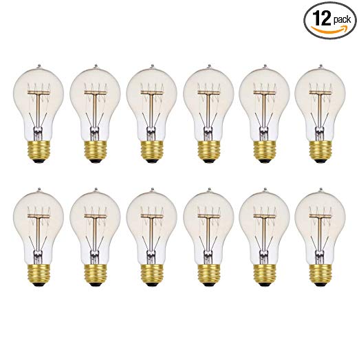 Globe Electric 34841 60W Vintage Edison A19 Quad Loop Incandescent Filament Light Bulb 12-Pack, E26 Base, 245 Lumens, Dimmable, 12 Pack, Clear, 12 Piece