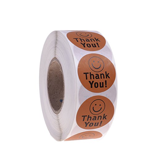 BCP 1-3/16inches Round Thank You and Smile Smiley Face Circle Paper Adhesive Seal Label Sticker, 1000pcs per Roll