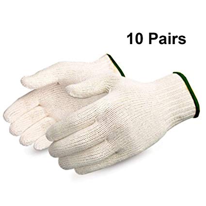 ROM AMERICA 10 Pairs White Factory Industry Protect Knitted Cotton Work Gloves
