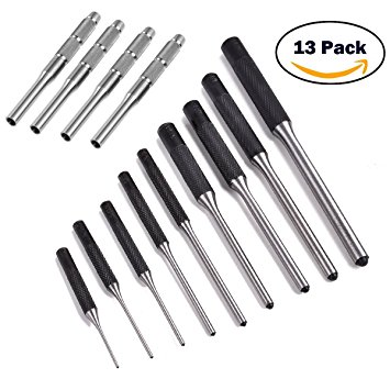 9 Pcs Roll Pin Punch Set - and 4 Pcs Hollow End Starter Punch Tool with Carry Case by Esdabem