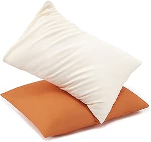 TILLYOU Toddler Pillowcase 2 Pack with Envelope Closure,13" x 18" Silky Soft Microfiber Travel Kids Pillowcase for Boys and Girls, Caramel & Beige