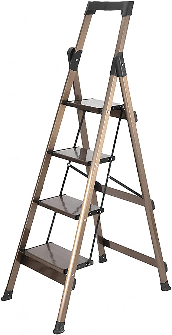 GuaziV 4 Step Ladder Stool Indoor/Outdoor with Wide Anti-Slip Pedal Lightweight for Adults, 330lbs Capacity Stepladder (Champagne Gold)