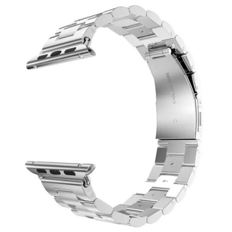 Apple Watch Band Metal Stainless Steel Smart Watch Wrist Strap Bracelet Link with Milled Polishing Shiny Solid Connector Adapter Buckle Bangles for Apple iWatch 42mm Silver