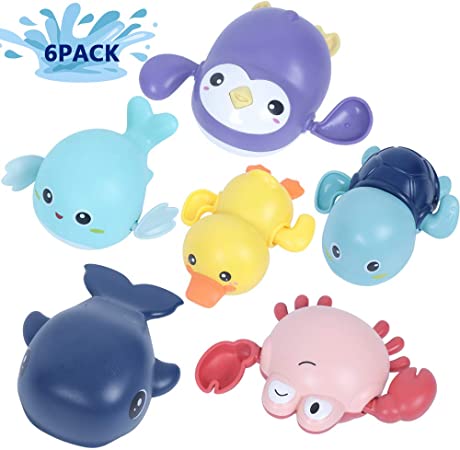 AOLIGE Kids Pool Toys Baby Bath Toys Wind Up for Toddlers Sea Animals Floating Bathtub Toy Pack of 6