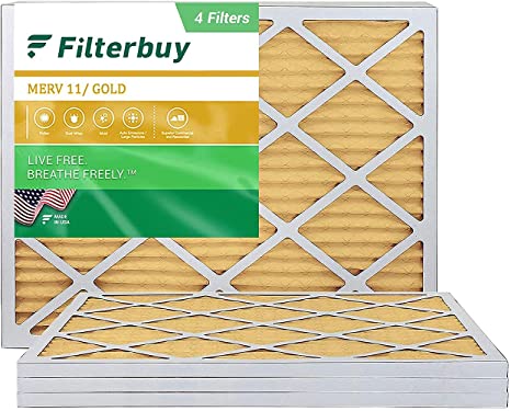 Filterbuy 18x24x1 Air Filter MERV 11, Pleated HVAC AC Furnace Filters (4-Pack, Gold)