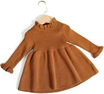 Simplee kids Little Girls' Long Sleeve Cozy Casual Ribbed Knit Sweater Dress