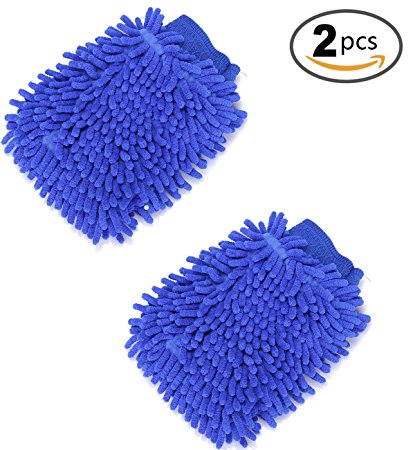 Monmonda Chenille Microfiber Premium Scratch-Free Wash Mitt,Ultimate Car Wash Glove - 2 pack Extra Large Size Soft Wash Mitt (blue)