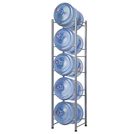 RZChome 5-Tier Water Bottle Holder Cooler Jug Rack, 5 Gallon Water Bottle Storage Rack Detachable Heavy Duty Chrome Water Bottle Cabby Rack Caddy Carrier with Holder