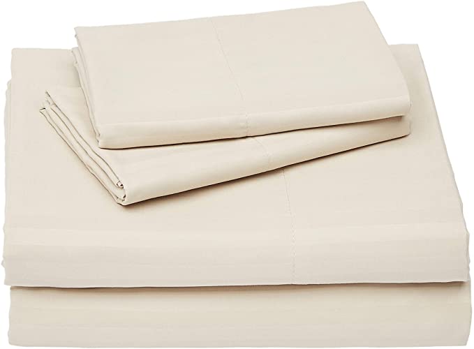 AmazonBasics Deluxe Striped Microfiber Bed Sheet Set - Full, Beige