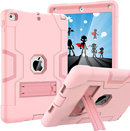 OKP Case for iPad 6th Generation/iPad 5th Generation (9.7-inch, 2018/2017 Model), iPad Air 2 Case, Hybrid Shockproof Rugged Protective Cover for iPad 9.7 inch with Built-in Kickstand, Rose Gold