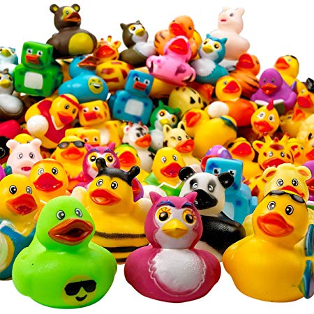 Kicko Assorted Rubber Duckies - 100 PC Bath Floater - Baby Showers Accessories - Bulk Ducks for Kids - Easter Party, Halloween Party Favors, Rubber Ducks Supplies and Favors