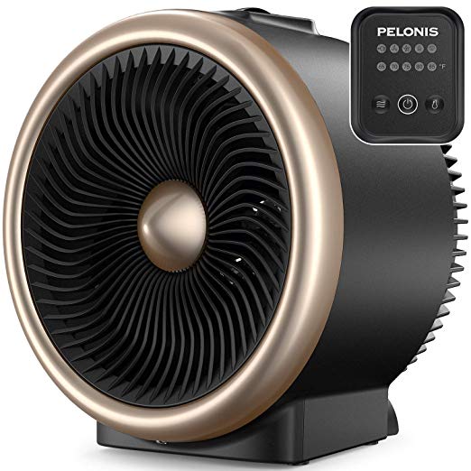 PELONIS PSH750G Table Circulation Fan with Heating Function, Electronic Adjustable Thermostat, Auto Tip-Over & Overheat Protection for All Seasons & Whole Room Gold