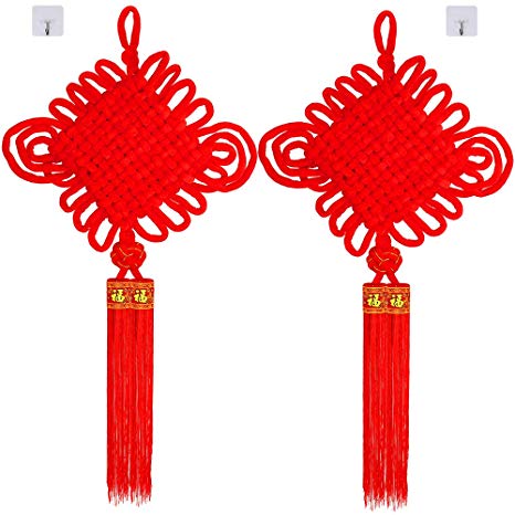 Supla 2 Pack Chinese New Year Decoration Chinese Red Knot Tassel Hanging Red Ornaments Chinese Spring Wall Ornaments Lucky Oriental Pendant Ornaments for 2020 Spring Festival Chinese Art Decorations