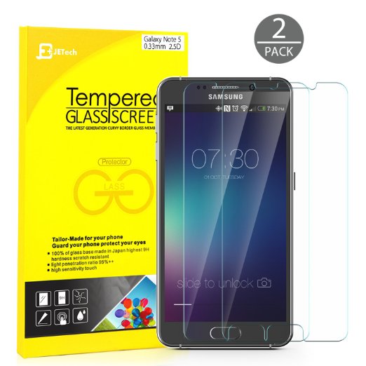 Galaxy Note 5 Screen Protector, JETech® 2-Pack Premium Tempered Glass Screen Protector Film for Samsung Galaxy Note 5