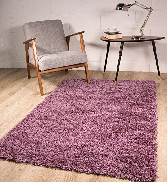 The Rug House Thick Modern Small Medium Soft Anti Shed Luxury Vibrant Shaggy Rugs - 12 Colours & 5 Sizes Available (Mauve Lilac 80x150cm)