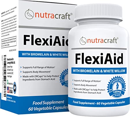 FlexiAid #1 Pain and Inflammation Support | 8-in-1 Proteolytic Enzymes, Bromelain, Ginger, Devils Claw, White Willow Bark | 60 Vegetable Capsules