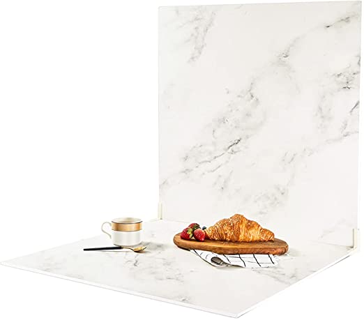 BEIYANG 2 Marble 24x24in Photography Backdrop Boards with 2 PCS Bracket for Flat Lay or Food Photography Background Marble and White Backdrop Photo