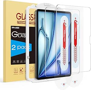 SPARIN Screen Protector for iPad Air 11 Inch M2 [6th Generation, 2024 Release], Tempered Glass Film with Auto-Alignment Frame, Apple Pencil & Case Compatible, Ultra Clear and Scratch Resistant [2 Pack]