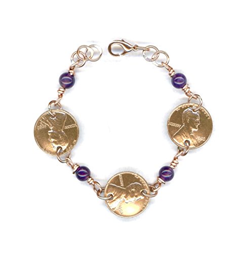 60th Birthday Gift for Her 1956 Penny Amethysts Bracelet 60th Anniversary Gift Amethyst Beads Coin 1956 Gift