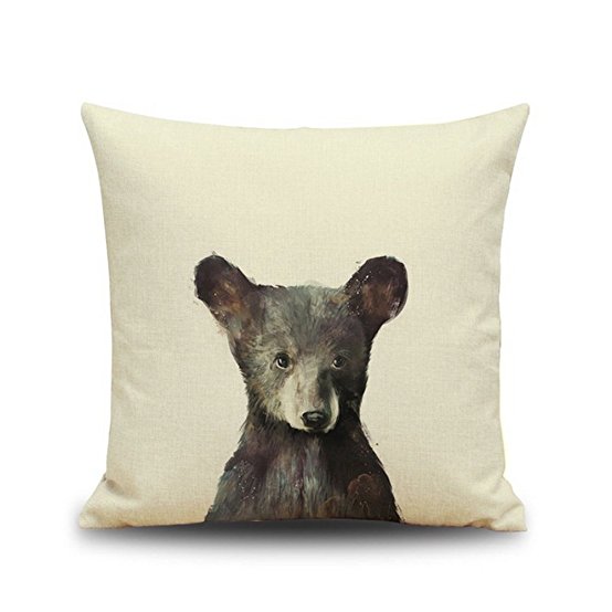Crazy Cart Little Bear Cotton Linen Decorative Throw Pillow Case Cushion Cover Square 18"x18"