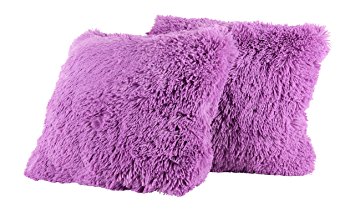 Sweet Home Collection 2Pk Plush pillow Faux Fur - Soft and Comfy Throw pillow - Lilac