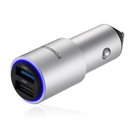 [Qualcomm Quick Charge 3.0] Poweradd Car Charger, 24W/5A 2-Port Smart USB Charger for iPhone, iPad, Samsung Galaxy Note and More - Silver