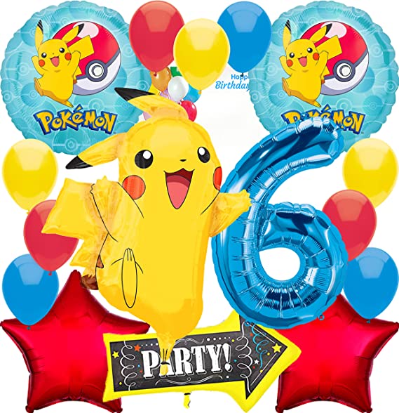 Anagram Pikachu Foil Balloon Bouquet Set | Intended for Pokemon Pokeball Theme | Party Accesory | Multicolor | 6th Birthday (AN-29460,AN-36332)