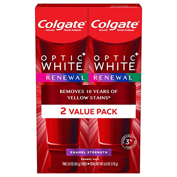 Colgate Optic White Renewal Teeth Whitening Toothpaste, Enamel Strength - 3 ounce (2 Pack)