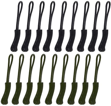 Zip Tags Cord Zipper Extension Nylon Zipper Pull Zipper Pull Zipper Tag Replacement for Backpacks, Cases, Clothes, Backpack, Luggage Black,20pcs