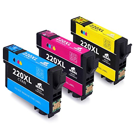 IKONG 3-Pack High Capacity Replacement For Epson 220 Ink Cartridge(1 Cyan, 1 Magenta, 1 Yellow) Workes with Epson XP-320 XP-420 XP-424 Epson WorkForce WF-2650 WF-2630 WF-2660 WF-2750 WF-2760 Printers