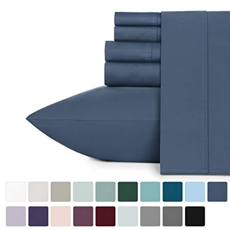 Premium Sateen Queen Bed Sheets - Indigo Batik 6 Piece Sheet Set, 400 Thread Count 100% Natural Cotton, Luxury Finish Comfortable Bedding, Deep Pocket Fits Mattress 16 Inches