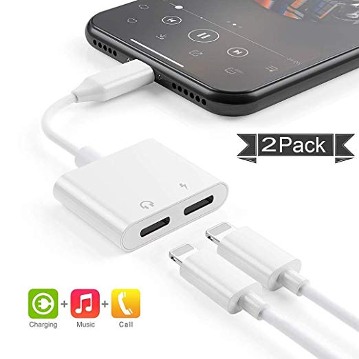 Headphone Adapter for iPhone X Adapter Aux Jack Charge and Headphone Adapter for iPhone 8/8 Plus/X/7/7 Plus/Xs/Xs Max/XR Adapter Earphone Dongle [Audio &Charger &Call &Volume Control] Support All iOS