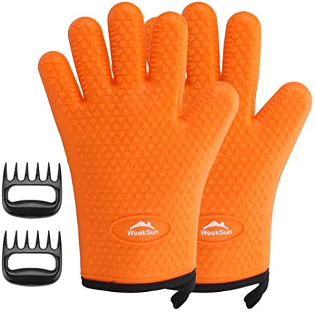 WeekSun Silicone Cooking Gloves - Heat Resistant Oven Mitt for Grilling, BBQ, Kitchen - Safe Handling of Pots and Pans - Cooking & Baking Non-Slip Potholders (Orange)