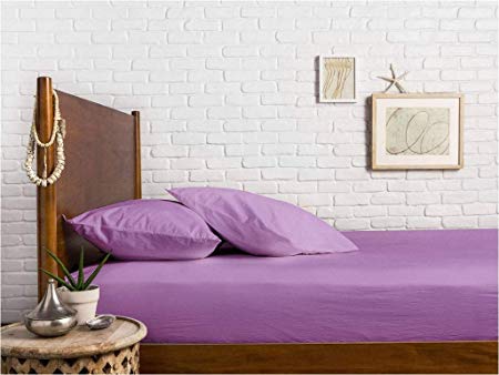 Mayfair Linen 100% Egyptian Cotton Sateen Weave 800 Thread Count Queen Fitted Sheet with Elastic All Around - Fits Mattress Upto 18 inches Lilac